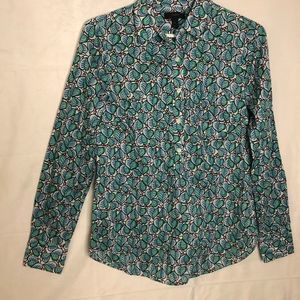 J Crew Summer Leaf Popover Print Button Size 2